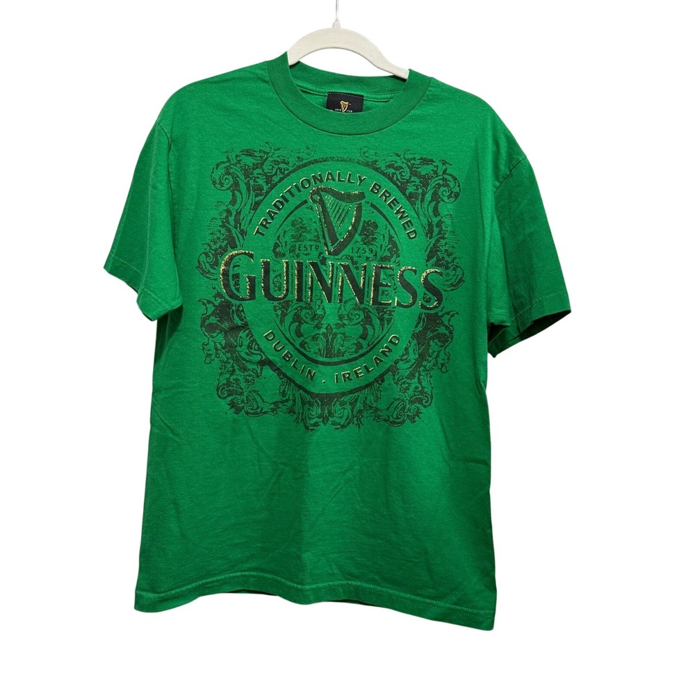 Guinness Mens Kelly Green Graphic T-Shirt Medium Dublin Ireland Brewery Beer Tee
